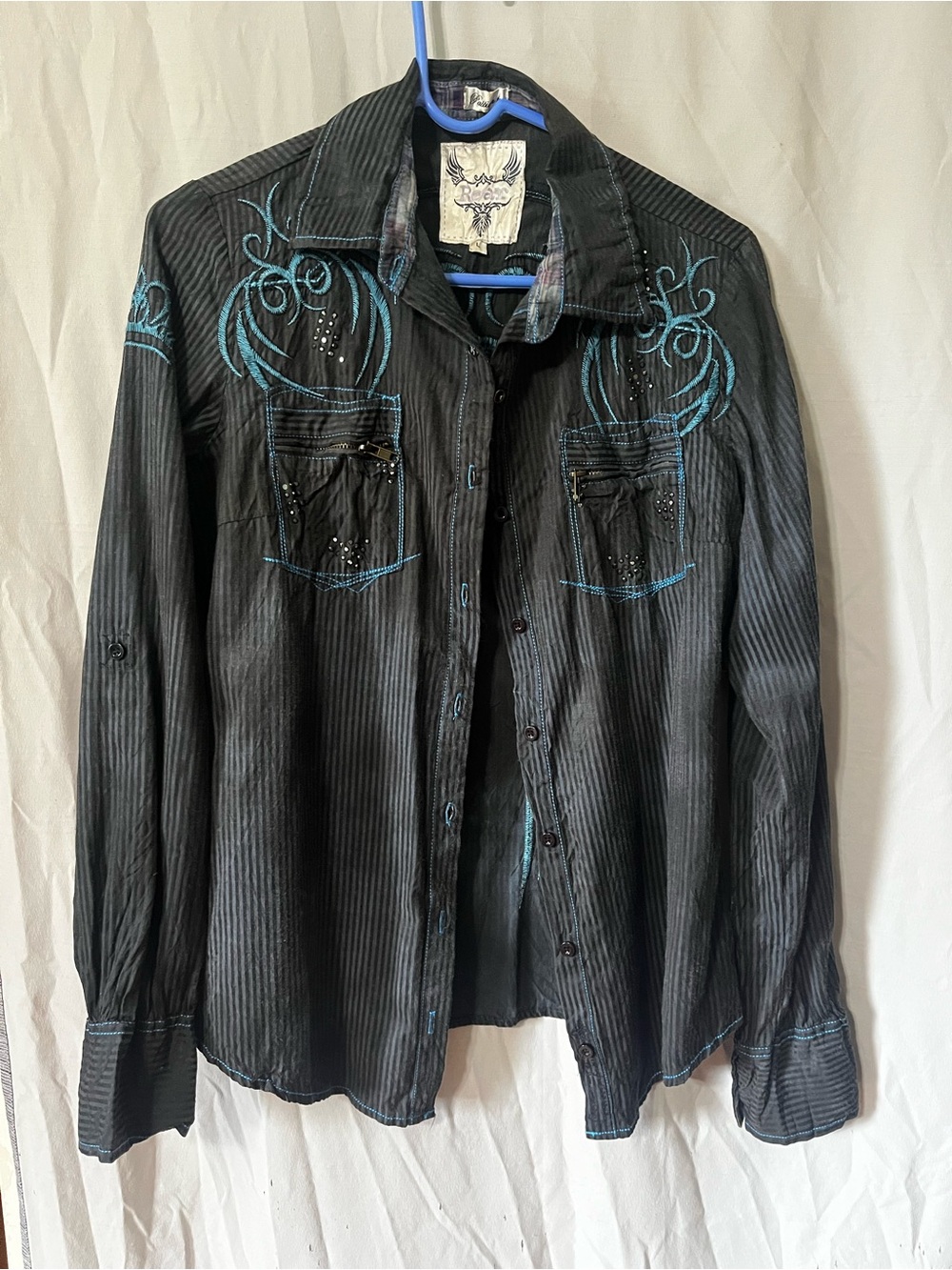 Roar Black Shirt with Teal Embroidery - western wear/show shirt